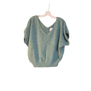 Frenchi Knit Sweater Women's Cropped V-neck Size XL Green Trendy Preppy Coquette
